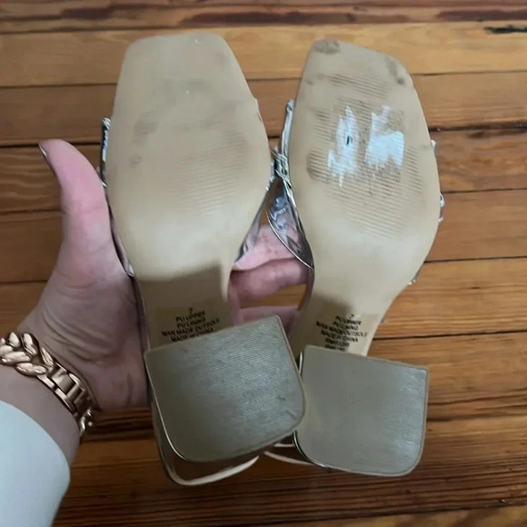 Metallic Silver Express Block Heels with Chain Detail - Size 7 - Picture 8 of 10